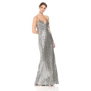 BADGLEY MISCHKA Silver Sequin Evening Gown